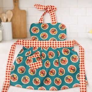 Floral Apron with Red Gingham Ties